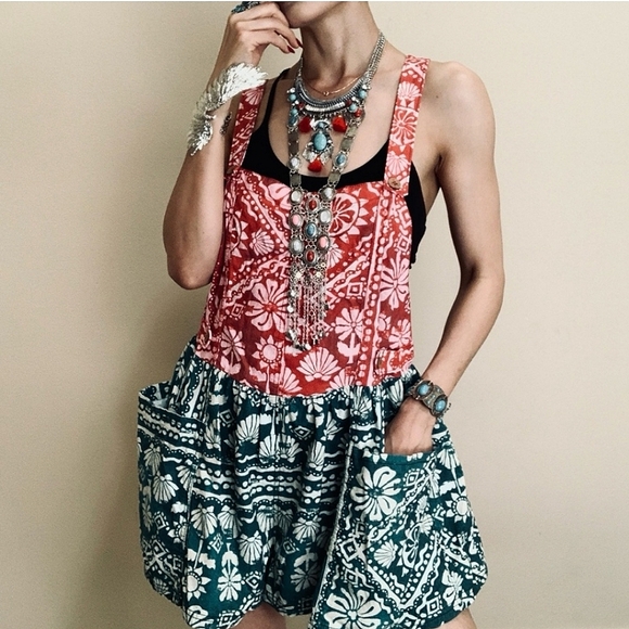 NWOT Free People Palm Bay Printed Shortalls Overalls Shorts Holiday Romper S - Picture 2 of 7